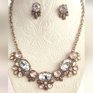 Jewelry gold pink Necklace with earring set